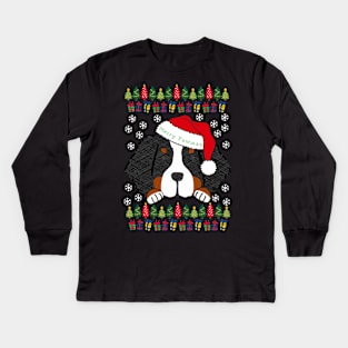 Cute Bernese Mt Dog Santa Ugly Christmas Sweater Kids Long Sleeve T-Shirt